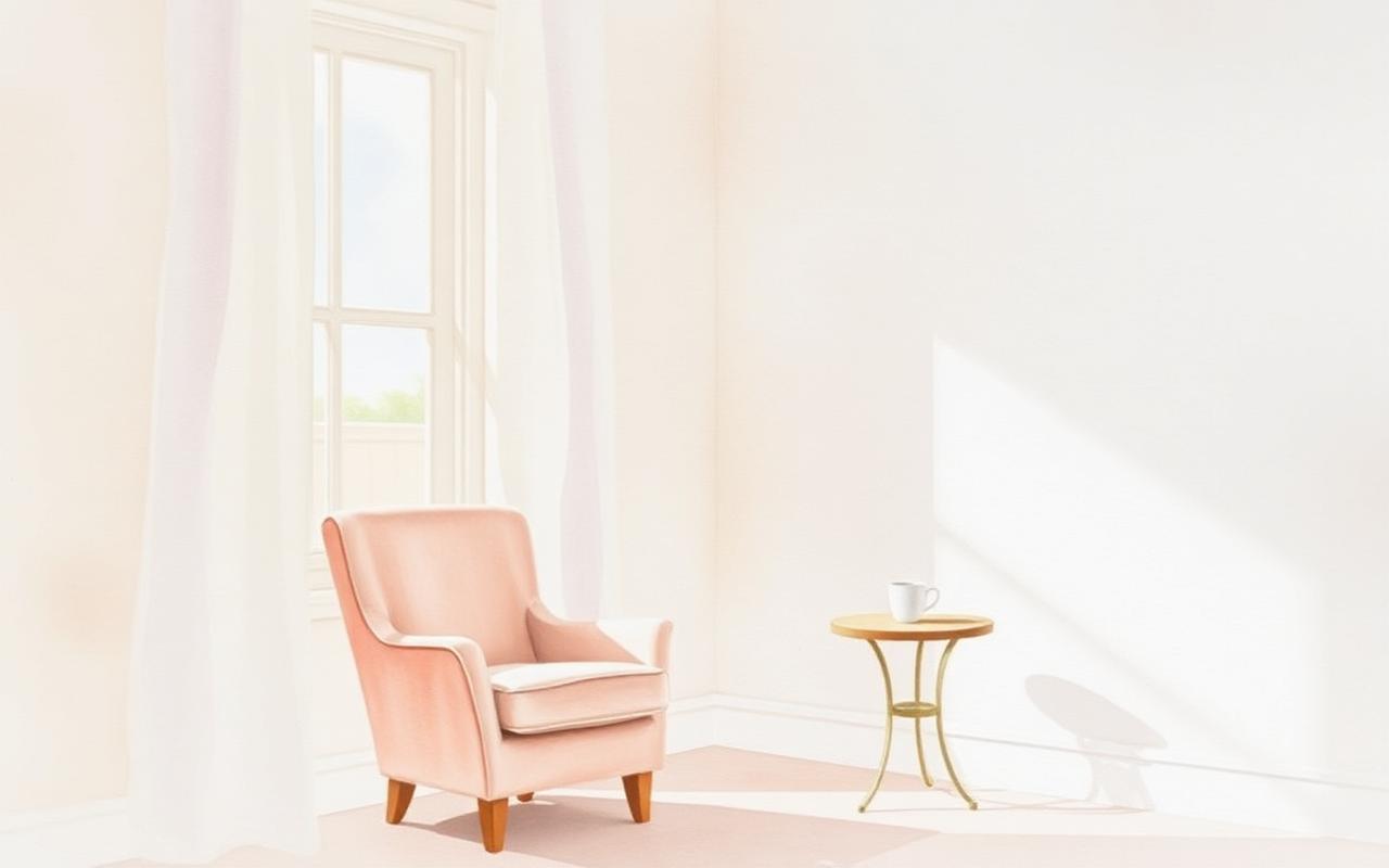 Soft watercolour of a calm, sunlit room with a comfortable armchair beside a window — a welcoming counselling space.